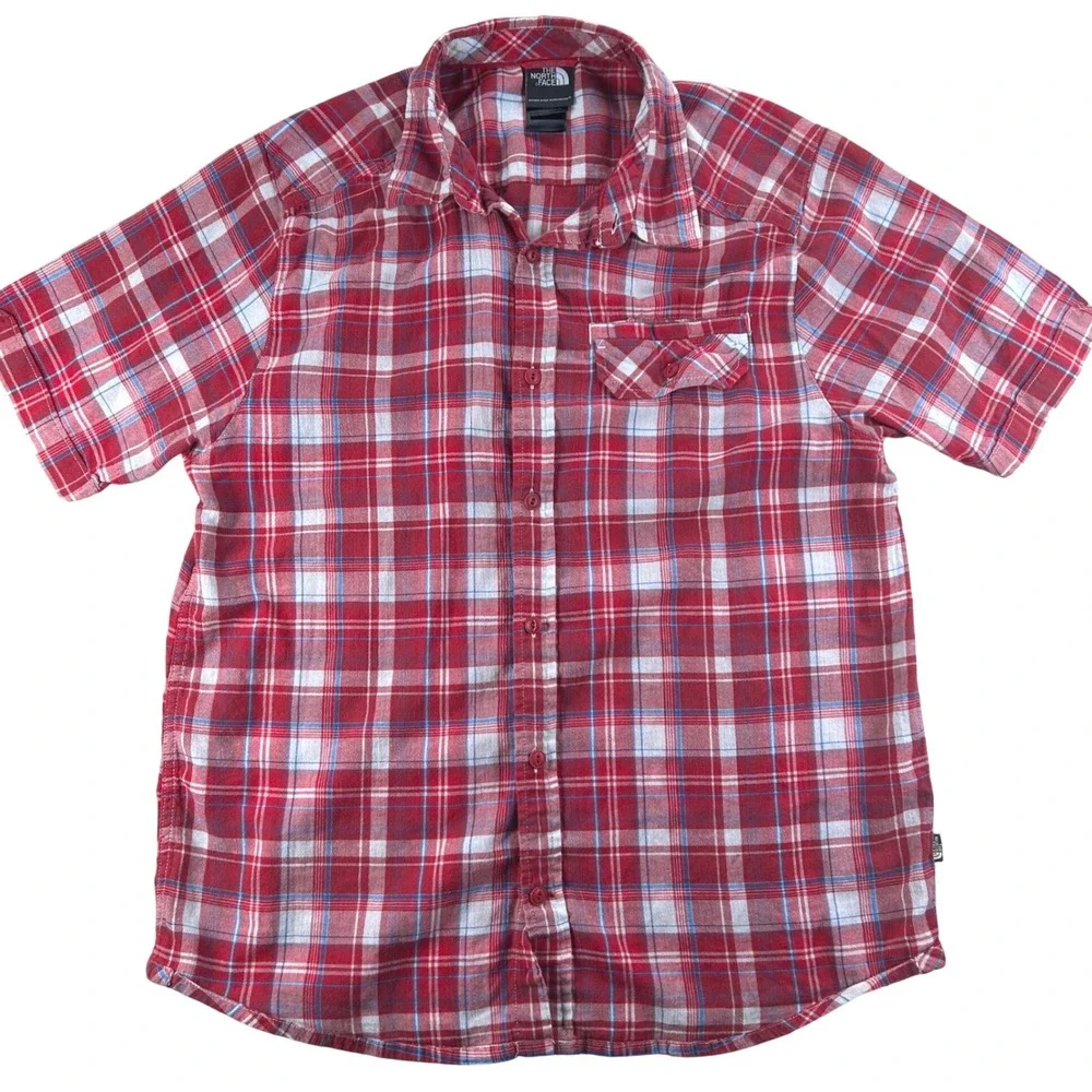 The North Face Plaid Button Up Shirt Mens Large Red Hiking‎ Outdoor Gorpcore